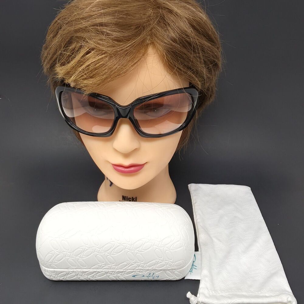 Y2K Oakley Women's Script Wrap Sunglasses Black Frame Gradient Lenses Case Bag